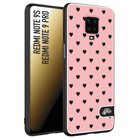 CUSTOMIZZA - Custodia cover nera morbida in tpu compatibile per Xiaomi Redmi Note 9S - Note 9 PRO cuori pois rosa donna pin up vintage