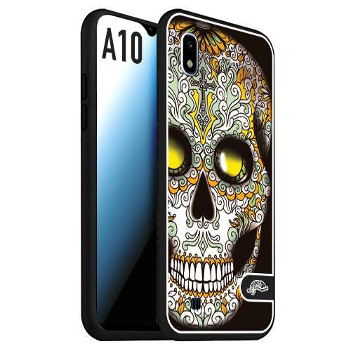 CUSTOMIZZA - Custodia cover nera morbida in tpu compatibile per Samsung A10 teschio messicano Mexican skull bianco verde giallo