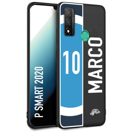 CUSTOMIZZA - Custodia cover nera morbida in tpu compatibile per Huawei P Smart 2020 personalizzata calcio football nome e numero calciatori biancoazzurri bianco celesti