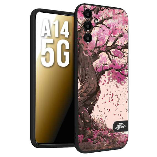 CUSTOMIZZA - Custodia cover nera morbida in tpu compatibile per Samsung A14 5G giapponese colori morbidi fiori di ciliegio rosa disegnata