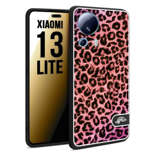 CUSTOMIZZA - Custodia cover nera morbida in tpu compatibile per Xiaomi 13 LITE leopardato maculato donna rosa leopard