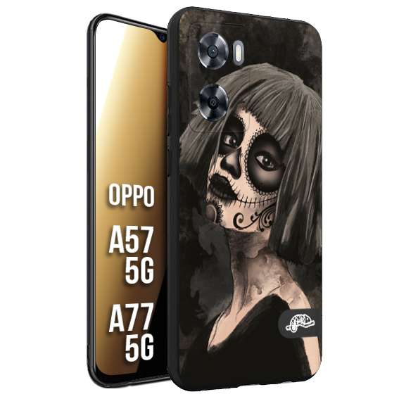 CUSTOMIZZA - Custodia cover nera morbida in tpu compatibile per Oppo A57 5G - A77 5G chicana messicana dea de la muerte donna santa tattoo disegnata