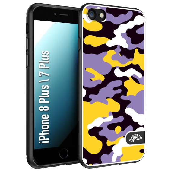 CUSTOMIZZA - Custodia cover nera morbida in tpu compatibile per iPhone 7 Plus - 8 pluscamouflage mimetico militare viola lilla giallo