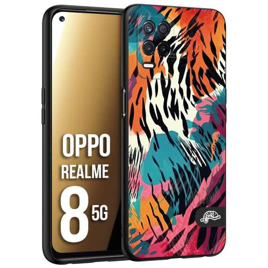 CUSTOMIZZA - Custodia cover nera morbida in tpu compatibile per Oppo Realme 8 5G leopardato maculato tigrato tiger colorata summer color