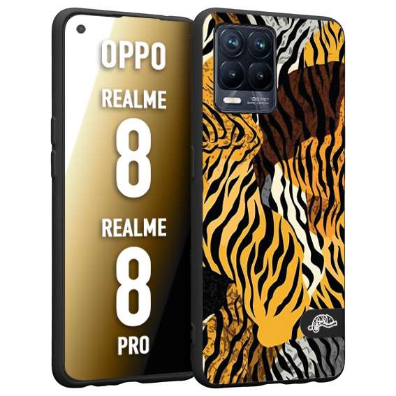 CUSTOMIZZA - Custodia cover nera morbida in tpu compatibile per Oppo Realme 8 - 8 PRO leopardato tigrato tiger colorata donna fashion estate