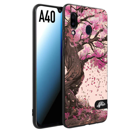 CUSTOMIZZA - Custodia cover nera morbida in tpu compatibile per Samsung A40 giapponese colori morbidi fiori di ciliegio rosa disegnata