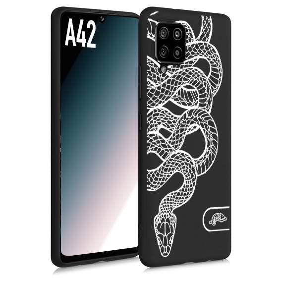 CUSTOMIZZA - Custodia cover nera morbida in tpu compatibile per Samsung A42 serpente snake bianco a rilievo disegnato tattoo tatuaggio