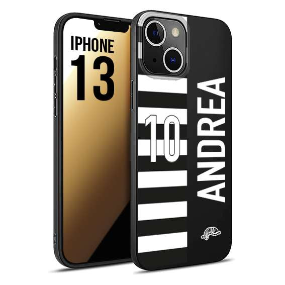 CUSTOMIZZA - Custodia cover nera morbida in tpu compatibile per iPhone 13 personalizzata calcio football nome e numero calciatori bianconera