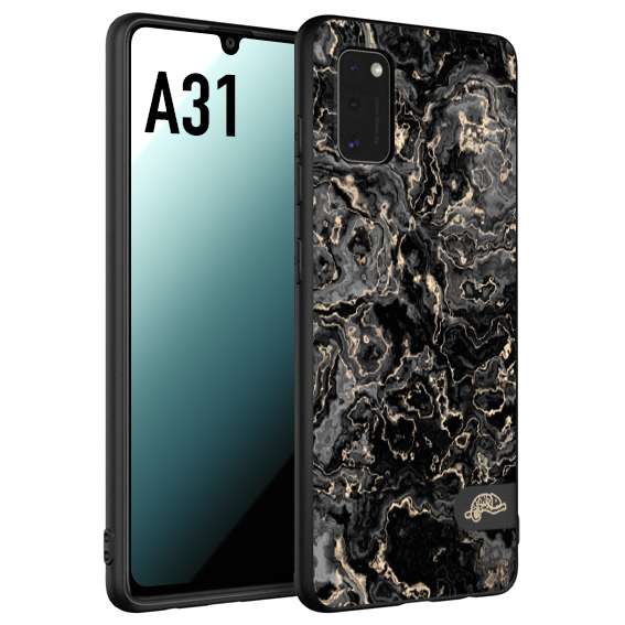 CUSTOMIZZA - Custodia cover nera morbida in tpu compatibile per Samsung A31 effetto marmo marble nero black venature dorato pietra