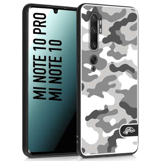 CUSTOMIZZA - Custodia cover nera morbida in tpu compatibile per Xiaomi Mi Note 10 - Mi Note 10 Pro camouflage mimetico militare bianco white