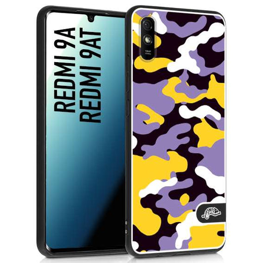 CUSTOMIZZA - Custodia cover nera morbida in tpu compatibile per Xiaomi Redmi 9A - 9AT camouflage mimetico militare viola lilla giallo