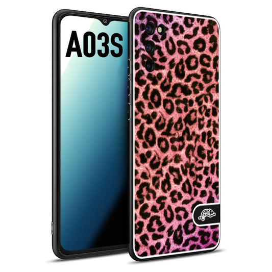 CUSTOMIZZA - Custodia cover nera morbida in tpu compatibile per Samsung A03S leopardato maculato donna rosa leopard