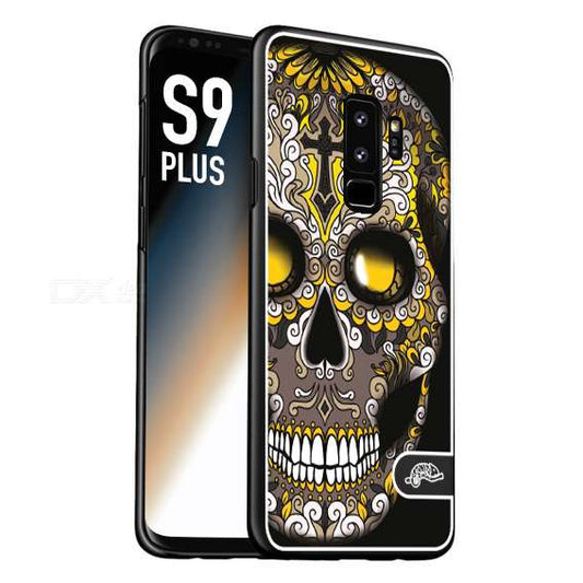 CUSTOMIZZA - Custodia cover nera morbida in tpu compatibile per Samsung S9 PLUS teschio messicano Mexican skull nero giallo