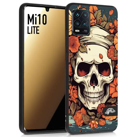 CUSTOMIZZA - Custodia cover nera morbida in tpu compatibile per Xiaomi Mi 10 LITE teschio skull flowers fiori tattoo disegnato alta definizione