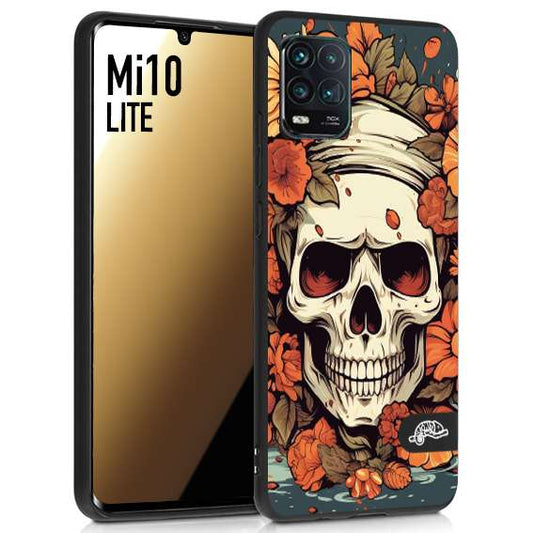 CUSTOMIZZA - Custodia cover nera morbida in tpu compatibile per Xiaomi Mi 10 LITE teschio skull flowers fiori tattoo disegnato alta definizione