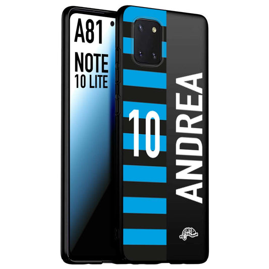 CUSTOMIZZA - Custodia cover nera morbida in tpu compatibile per Samsung A81 - Note 10 Lite personalizzata calcio football nome e numero calciatori nerazzurra