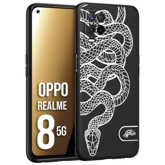 CUSTOMIZZA - Custodia cover nera morbida in tpu compatibile per Oppo Realme 8 5G serpente snake bianco a rilievo disegnato tattoo tatuaggio