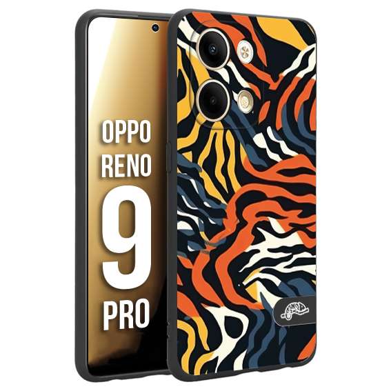 CUSTOMIZZA - Custodia cover nera morbida in tpu compatibile per Oppo Reno 9 PRO leopardato maculato tigrato tiger colorata gialla blu arancio