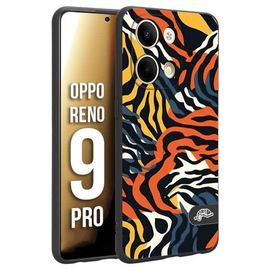 CUSTOMIZZA - Custodia cover nera morbida in tpu compatibile per Oppo Reno 9 PRO leopardato maculato tigrato tiger colorata gialla blu arancio