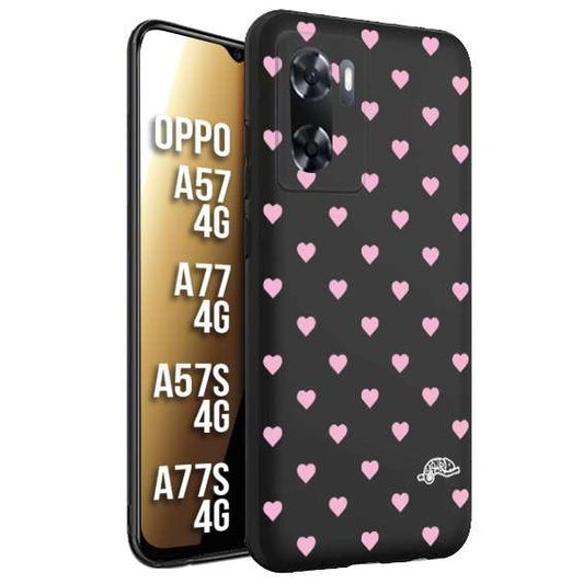 CUSTOMIZZA - Custodia cover nera morbida in tpu compatibile per Oppo A57 - A77 - A57S - A77S (4G) cuori pois rosa su nero donna pin up vintage