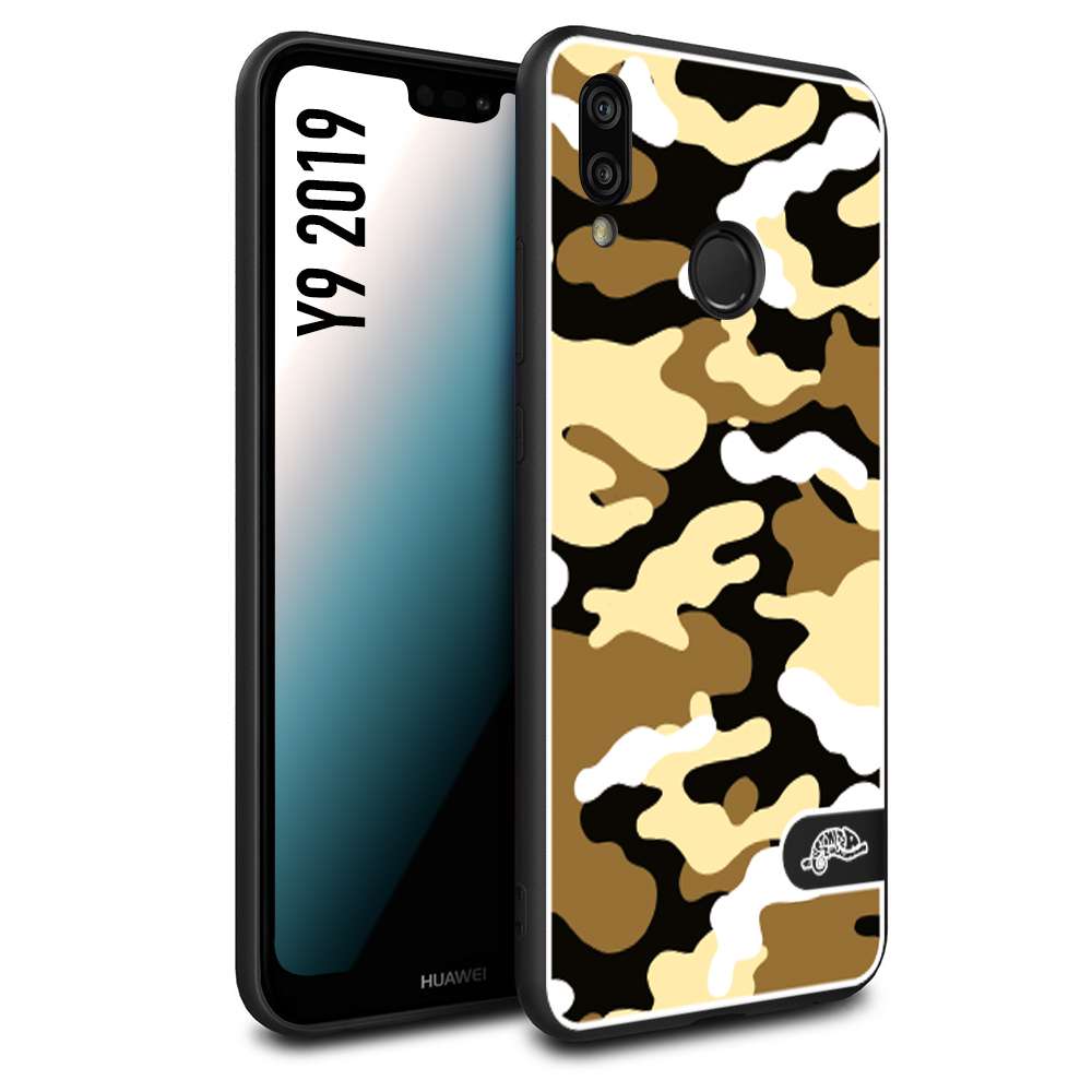 CUSTOMIZZA - Custodia cover nera morbida in tpu compatibile per Huawei Y9 2019 camouflage mimetico militare giallo desert brown