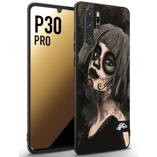 CUSTOMIZZA - Custodia cover nera morbida in tpu compatibile per Huawei P30 PRO chicana messicana dea de la muerte donna santa tattoo disegnata