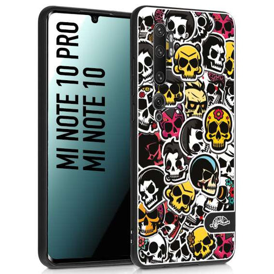 CUSTOMIZZA - Custodia cover nera morbida in tpu compatibile per Xiaomi Mi Note 10 - Mi Note 10 Pro sticker bomb teschi colorati adesivi skulls skater snowboard