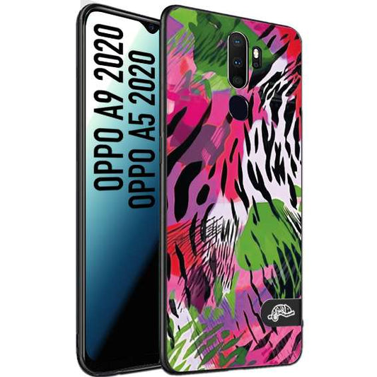 CUSTOMIZZA - Custodia cover nera morbida in tpu compatibile per Oppo A9 2020 - A5 2020 leopardato tigrato tiger colorata summer color verde fucsia