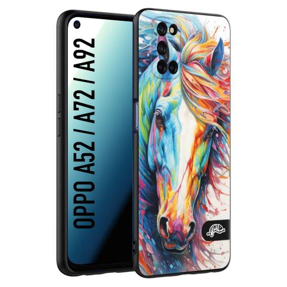 CUSTOMIZZA - Custodia cover nera morbida in tpu compatibile per Oppo A52 - A72 - A92 animali color cavallo horse viso colori vibranti disegnato schizzo