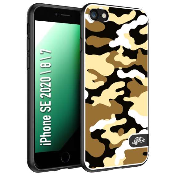 CUSTOMIZZA - Custodia cover nera morbida in tpu compatibile per iPhone 7 - 8 - SE 2020 / 2022 camouflage mimetico militare giallo desert brown