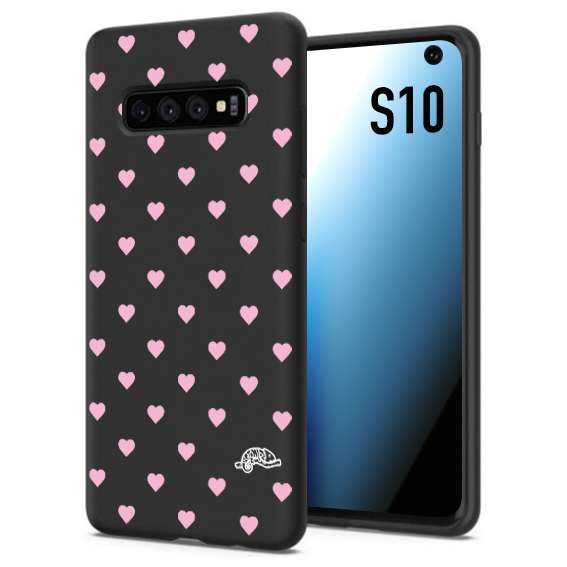 CUSTOMIZZA - Custodia cover nera morbida in tpu compatibile per Samsung S10 cuori pois rosa su nero donna pin up vintage