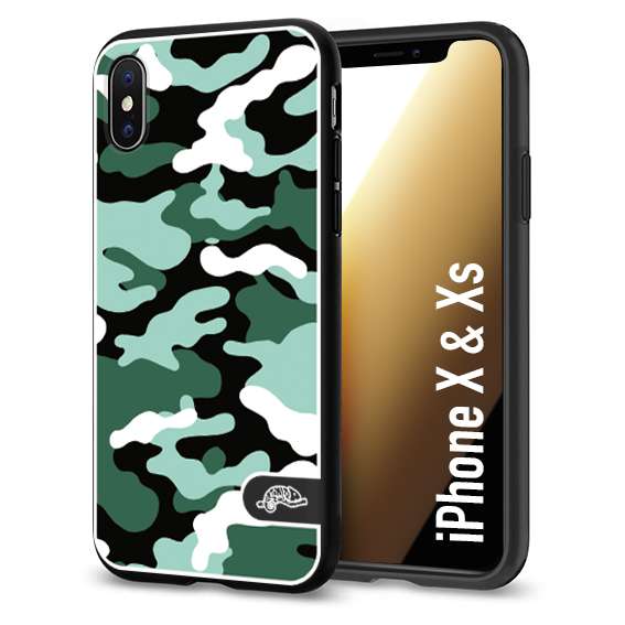 CUSTOMIZZA - Custodia cover nera morbida in tpu compatibile per iPhone X - Xs camouflage mimetico militare verde green