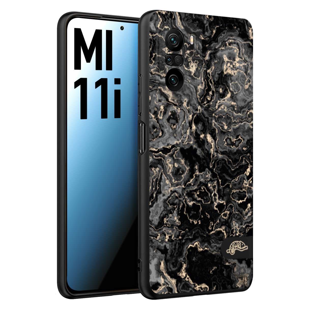 CUSTOMIZZA - Custodia cover nera morbida in tpu compatibile per Xiaomi Mi 11i effetto marmo marble nero black venature dorato pietra