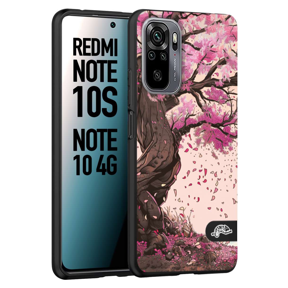 CUSTOMIZZA - Custodia cover nera morbida in tpu compatibile per Xiaomi Redmi Note 10S giapponese colori morbidi fiori di ciliegio rosa disegnata