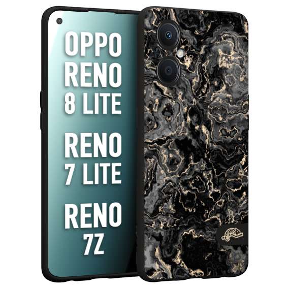 CUSTOMIZZA - Custodia cover nera morbida in tpu compatibile per Oppo Reno 7 Lite - 8 Lite - 7Z effetto marmo marble nero black venature dorato pietra