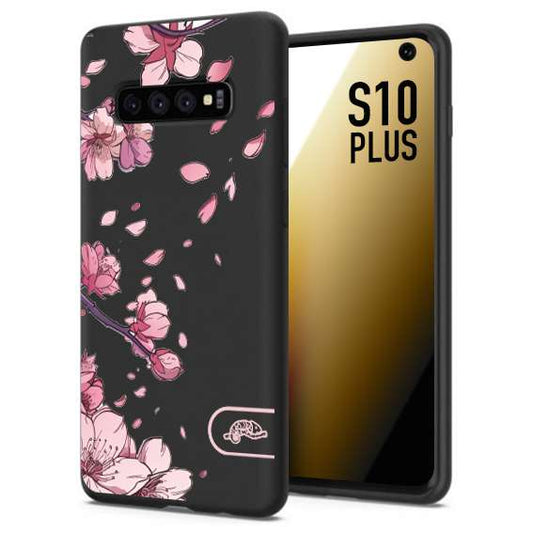 CUSTOMIZZA - Custodia cover nera morbida in tpu compatibile per Samsung S10 PLUS giapponese fiori di ciliegio in fiore a rilievo disegnata tattoo