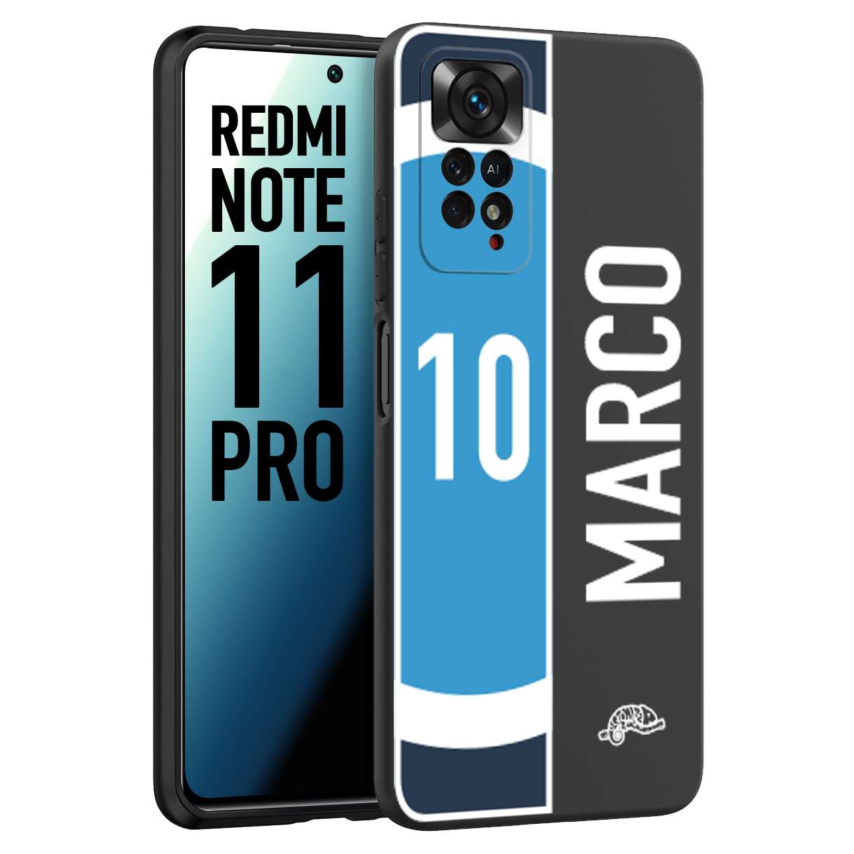 CUSTOMIZZA - Custodia cover nera morbida in tpu compatibile per Xiaomi Redmi Note 11 PRO personalizzata calcio football nome e numero calciatori biancoazzurri bianco celesti