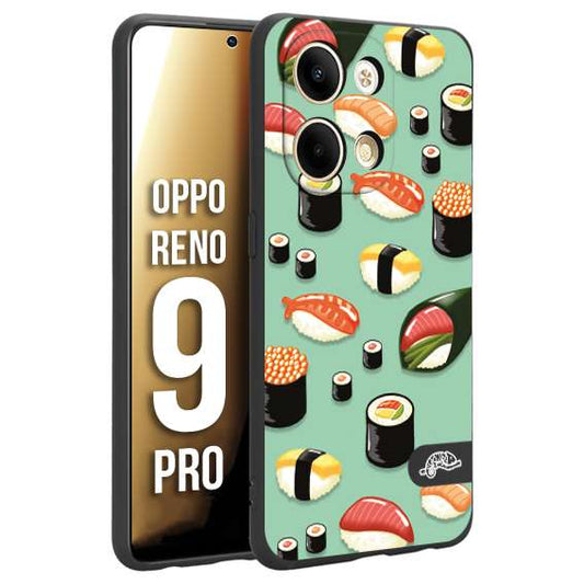 CUSTOMIZZA - Custodia cover nera morbida in tpu compatibile per Oppo Reno 9 PRO sushi disegni giapponese nighiri acquamarina verde