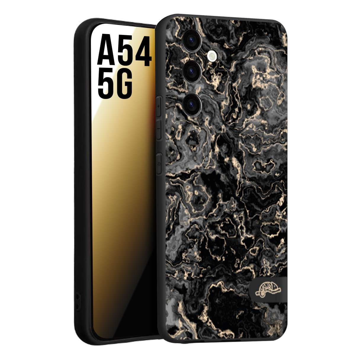 CUSTOMIZZA - Custodia cover nera morbida in tpu compatibile per Samsung A54 5G effetto marmo marble nero black venature dorato pietra