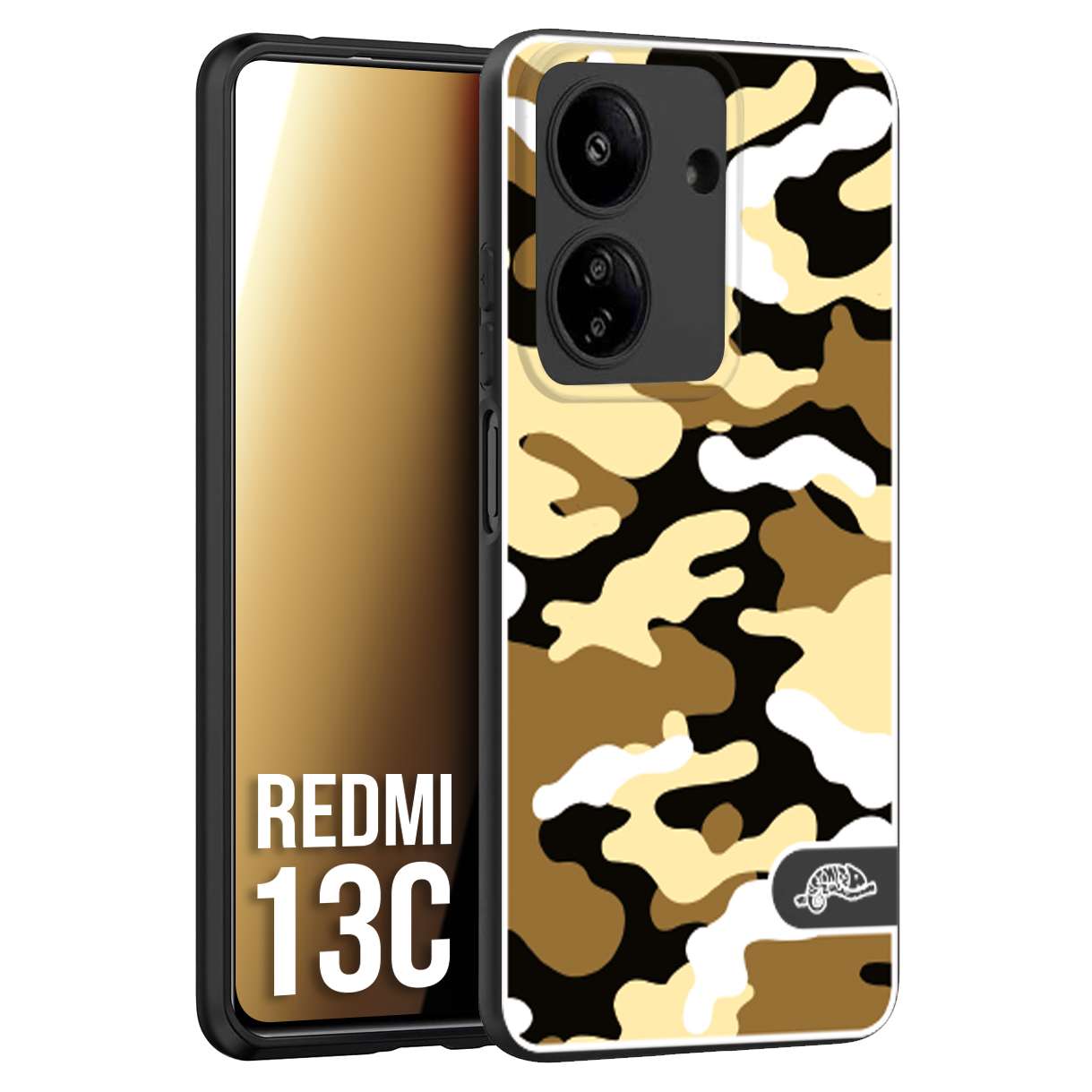 CUSTOMIZZA - Custodia cover nera morbida in tpu compatibile per Xiaomi Redmi 13C camouflage mimetico militare giallo desert brown