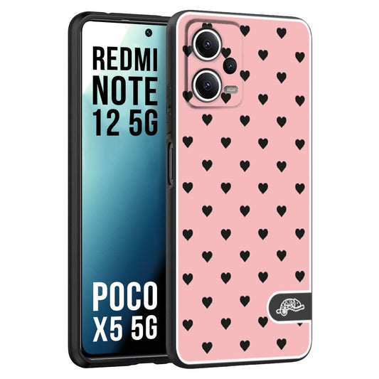 CUSTOMIZZA - Custodia cover nera morbida in tpu compatibile per Xiaomi Redmi Note 12 - POCO X5 5G cuori pois rosa donna pin up vintage