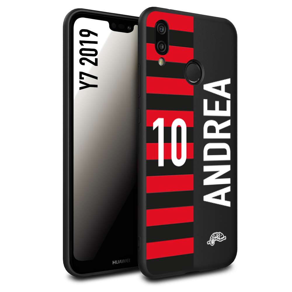 CUSTOMIZZA - Custodia cover nera morbida in tpu compatibile per Huawei Y7 2019 personalizzata calcio football nome e numero calciatori rossonera