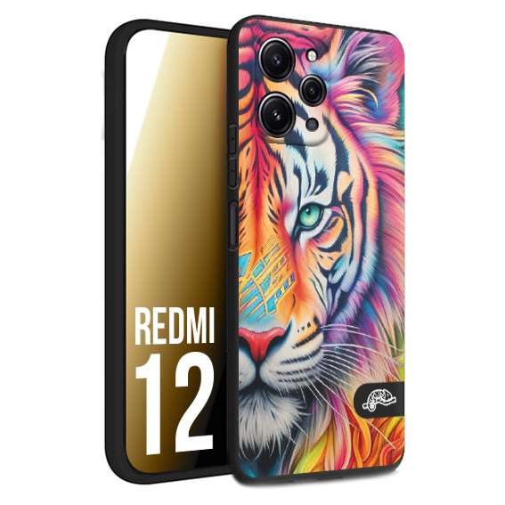 CUSTOMIZZA - Custodia cover nera morbida in tpu compatibile per Xiaomi Redmi 12 animali color tigre tiger viso colori vibranti disegnato schizzo