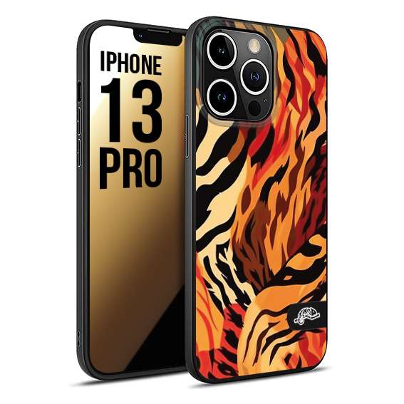 CUSTOMIZZA - Custodia cover nera morbida in tpu compatibile per iPhone 13 PRO leopardato maculato tigrato tiger colorata gialla rossa arancio