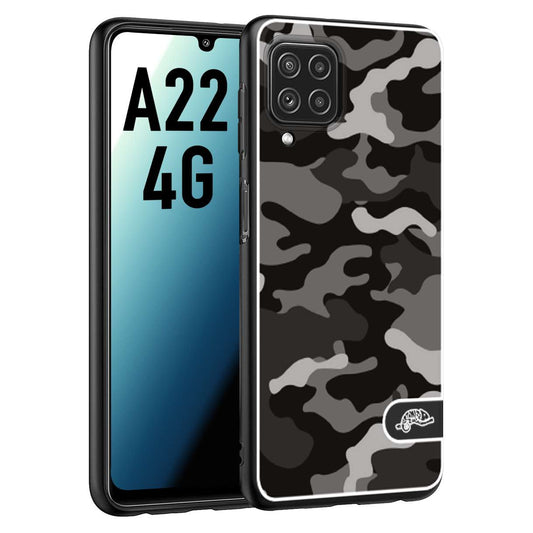 CUSTOMIZZA - Custodia cover nera morbida in tpu compatibile per Samsung A22 4G camouflage mimetico militare nero black grigio