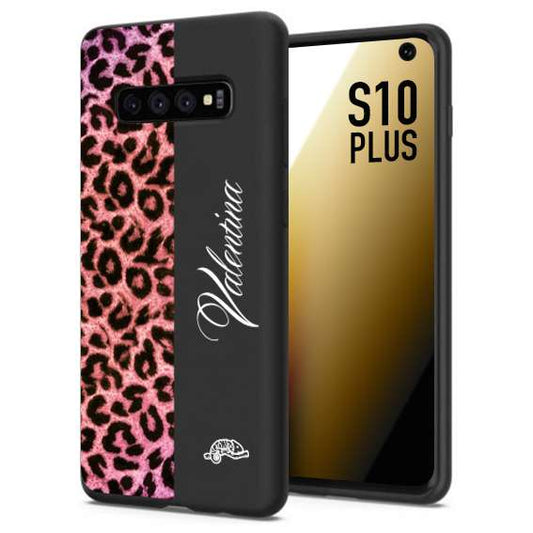 CUSTOMIZZA - Custodia cover nera morbida in tpu compatibile per Samsung S10 PLUS leopardato rosa fucsia personalizzata nome iniziali