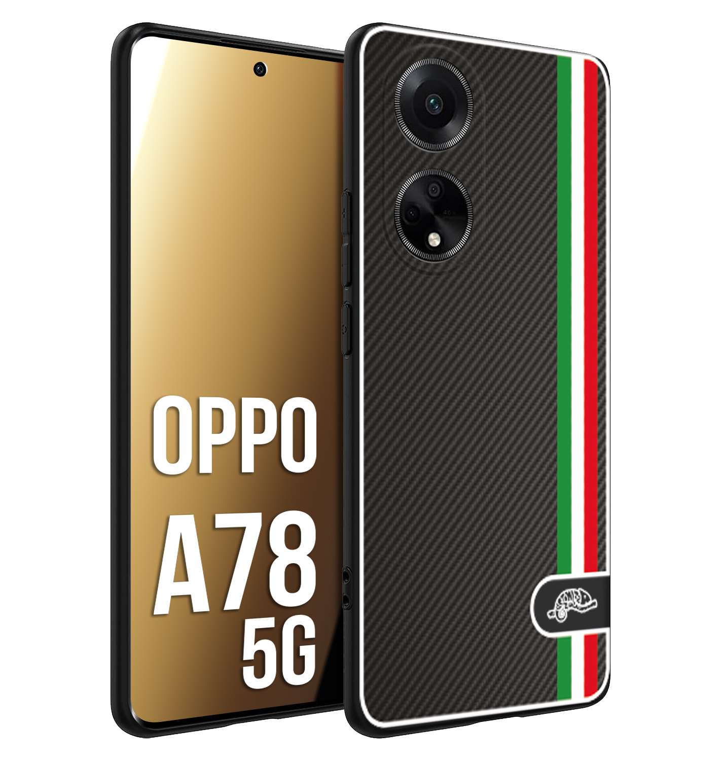 CUSTOMIZZA - Custodia cover nera morbida in tpu compatibile per Oppo A78 5G effetto fibra di carbonio bandiera Italia made in Italy