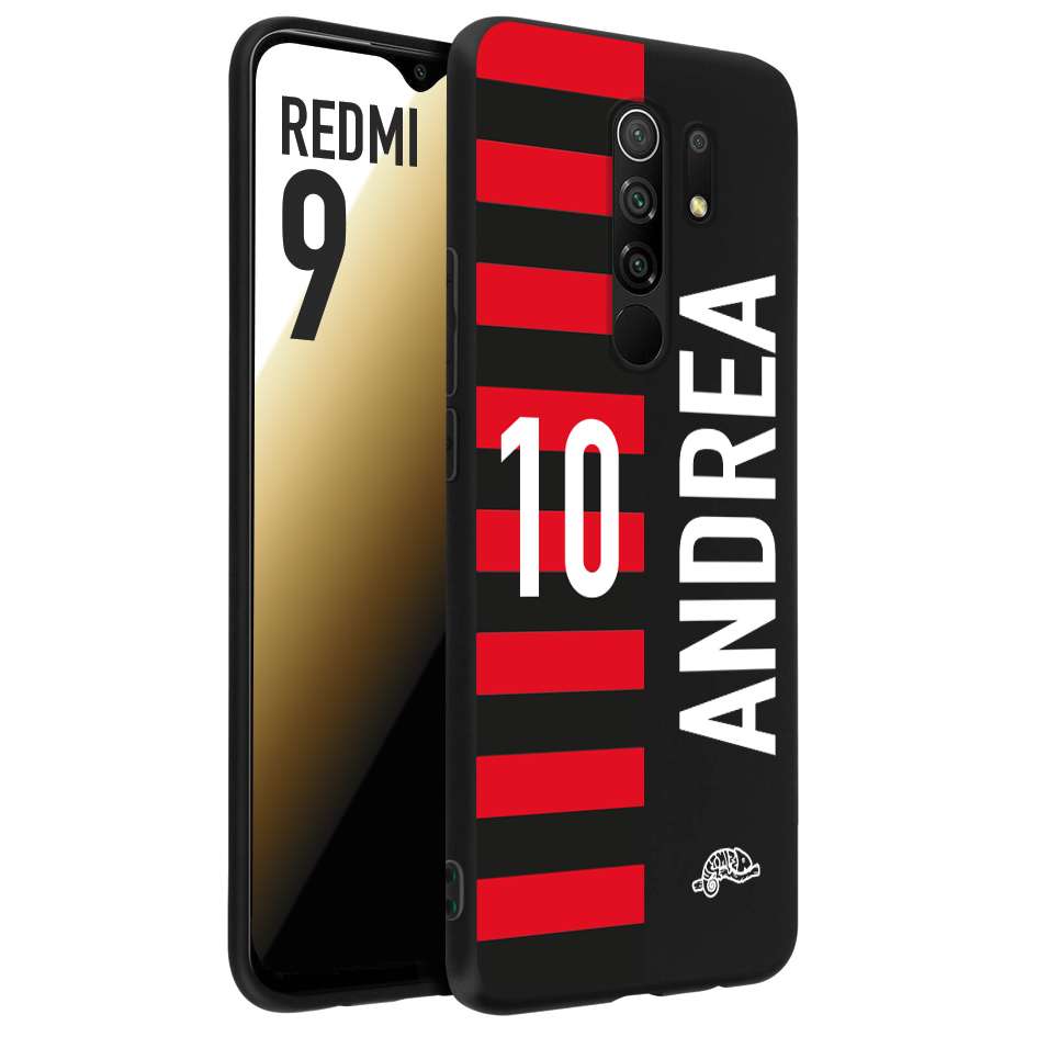 CUSTOMIZZA - Custodia cover nera morbida in tpu compatibile per Xiaomi Redmi 9 personalizzata calcio football nome e numero calciatori rossonera