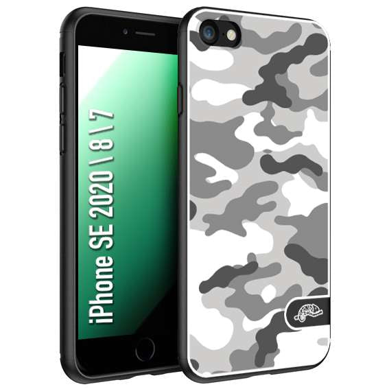 CUSTOMIZZA - Custodia cover nera morbida in tpu compatibile per iPhone 7 - 8 - SE 2020 / 2022 camouflage mimetico militare bianco white