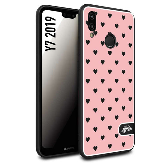 CUSTOMIZZA - Custodia cover nera morbida in tpu compatibile per Huawei Y7 2019 cuori pois rosa donna pin up vintage